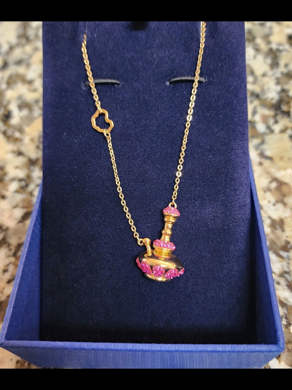 Disney Alice In Wonderland Swarovski Waterpipe Necklace with Pink Crystal